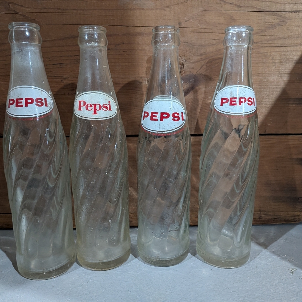Vintage Pepsi Glass Bottles with Red and White Logo